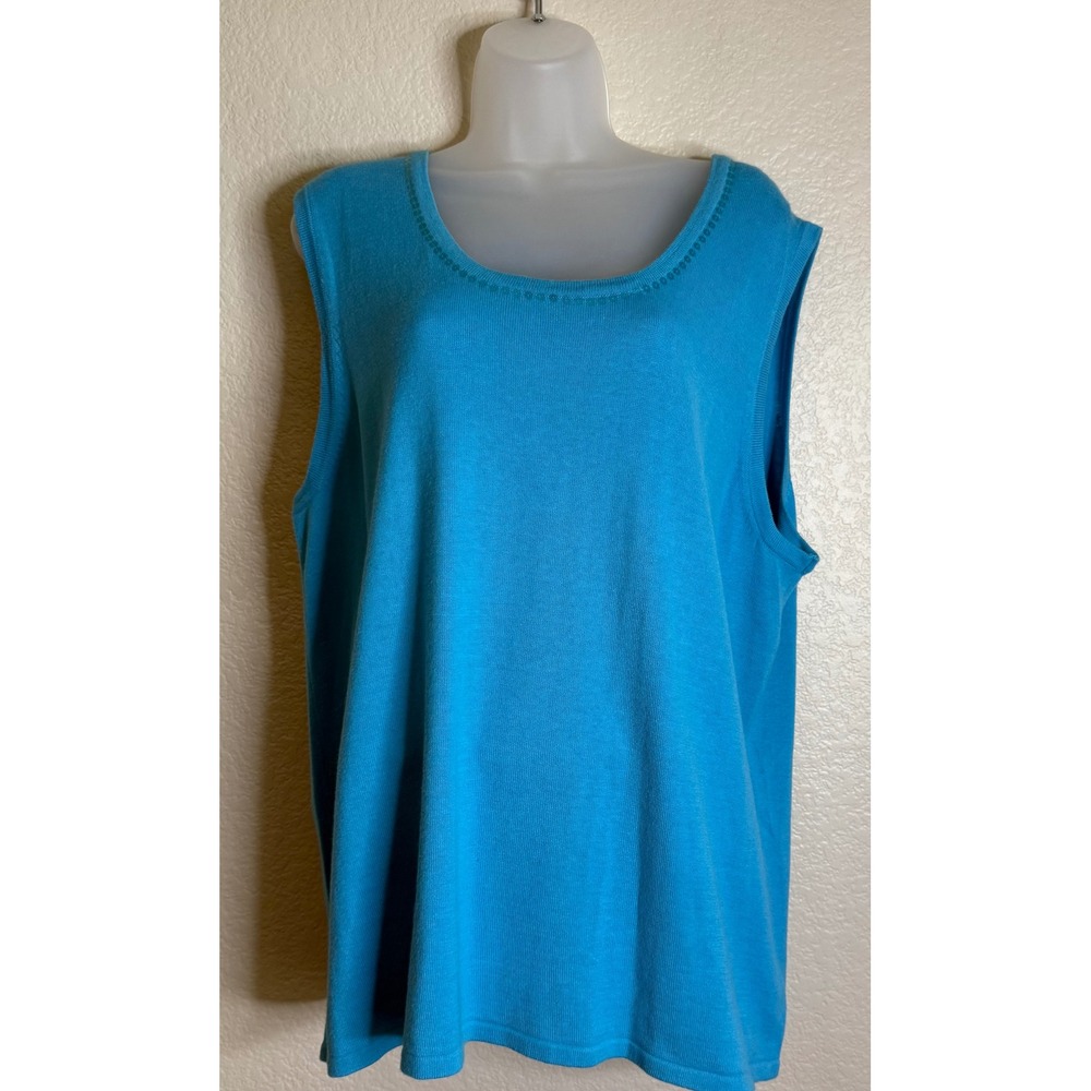 Quacker Factory Women 2X Tank Top Blue Knit Scoop Neck Sleeveless Sweater Sequin